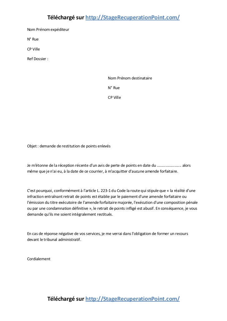 courrier attestation hebergement
