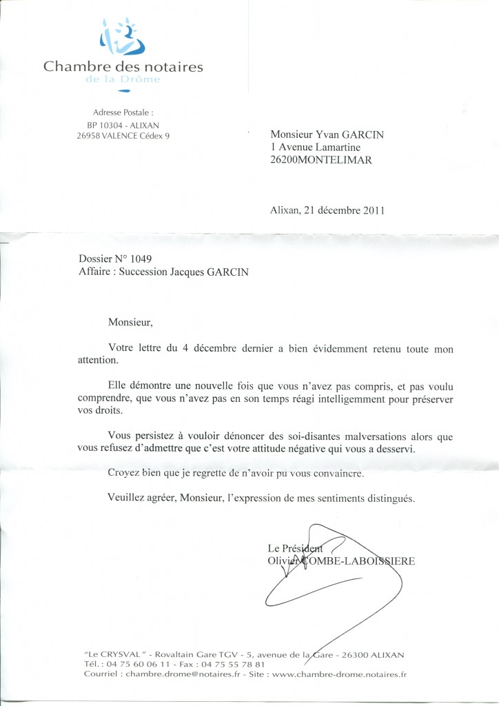 courrier chambre des notaires