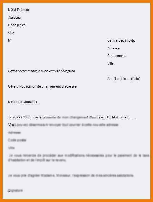 courrier changement adresse impots