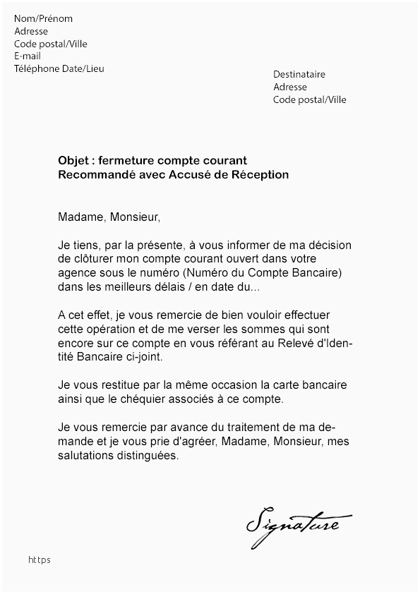 courrier cloture de compte