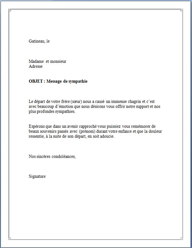 courrier condoleances lettre type