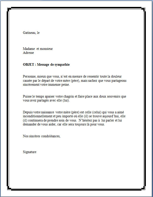 courrier condoleances lettre type