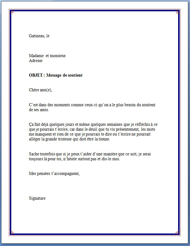 courrier condoleances lettre type