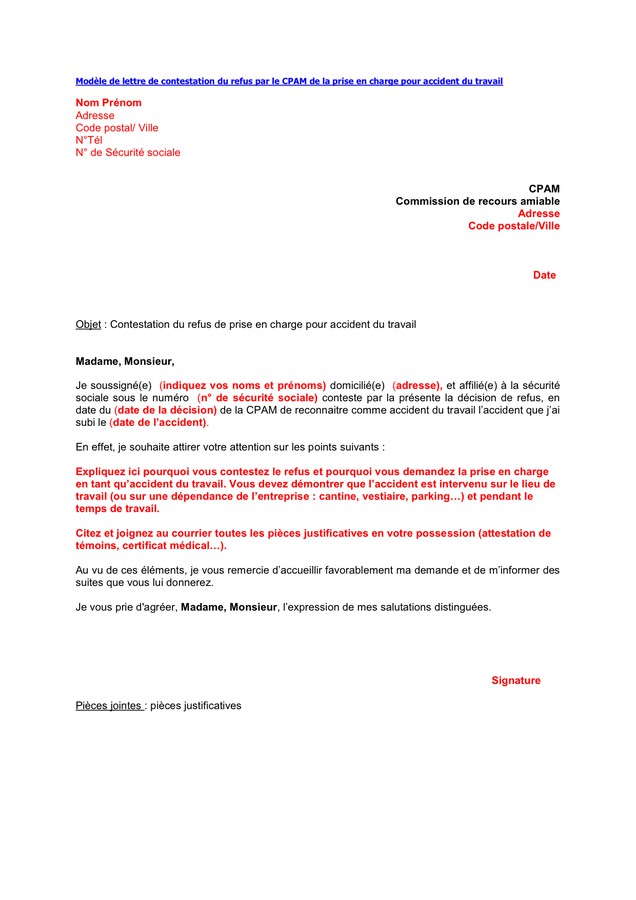 courrier contestation cpam