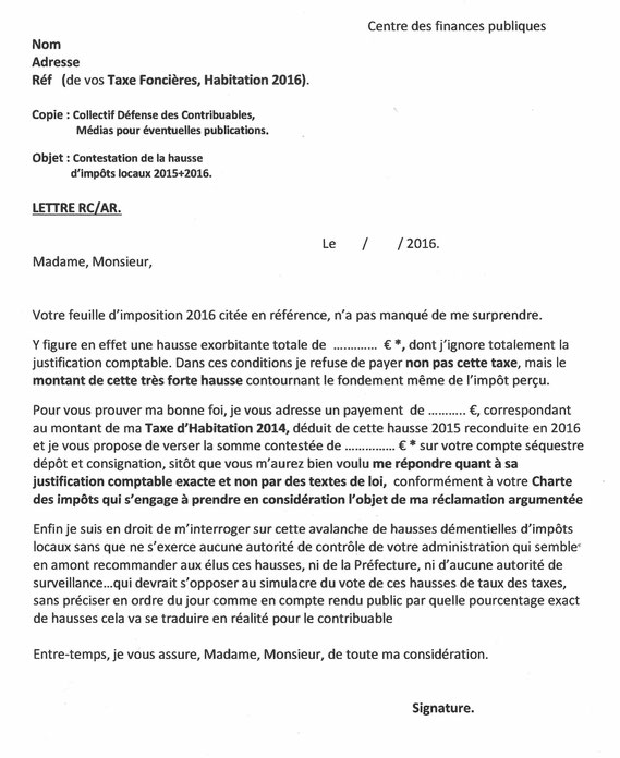 courrier contestation impot revenu