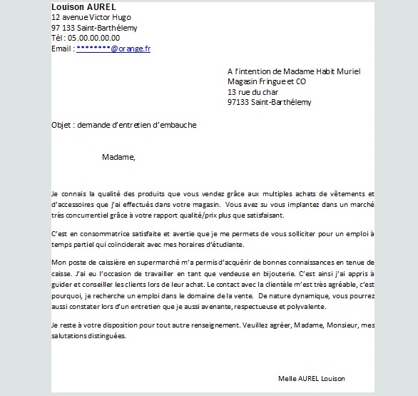 courrier de candidature spontanee