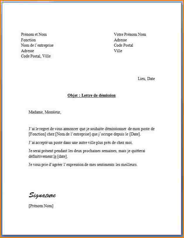 courrier de demission type
