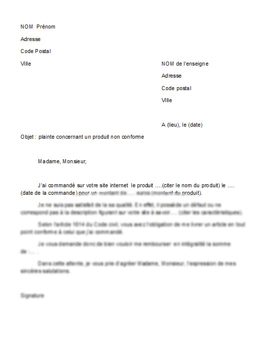 courrier de reclamation