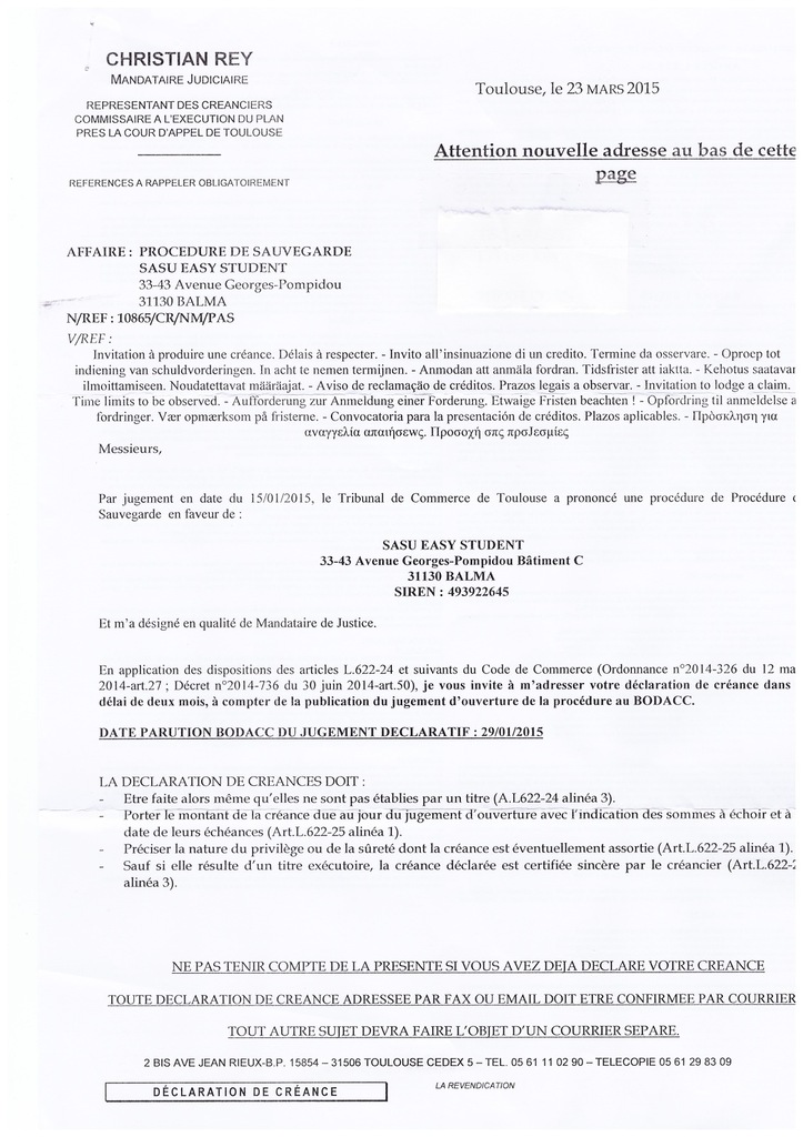 courrier de revendication