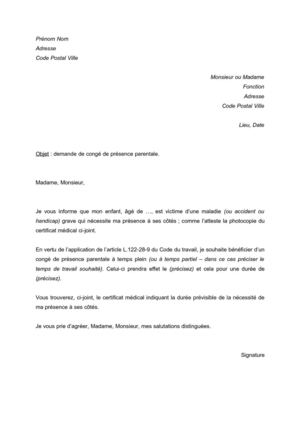 courrier demande 80 conge parental