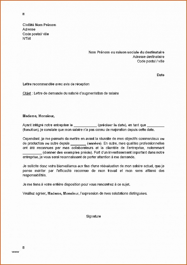 courrier demande d'augmentation de salaire