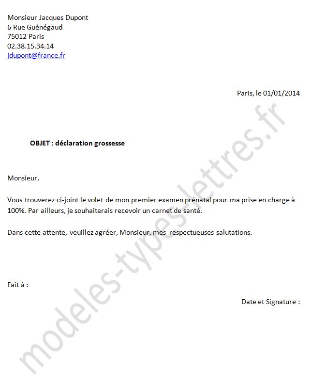 courrier employeur grossesse