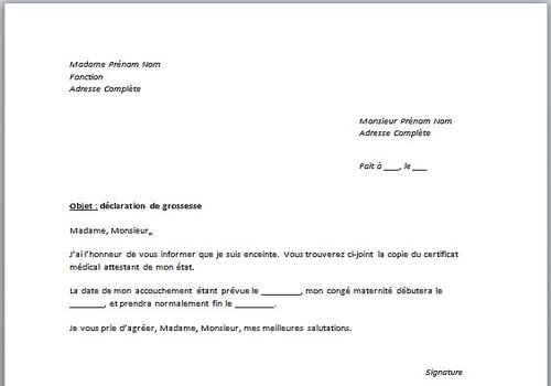 courrier employeur grossesse