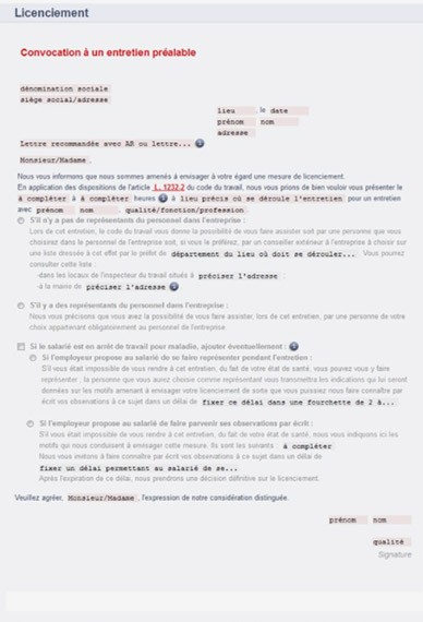 courrier licenciement inaptitude