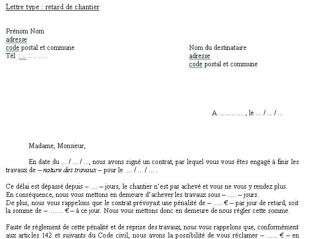 courrier litige travaux