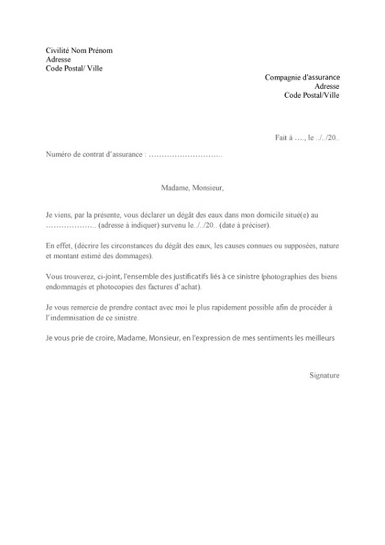 courrier pour assurance