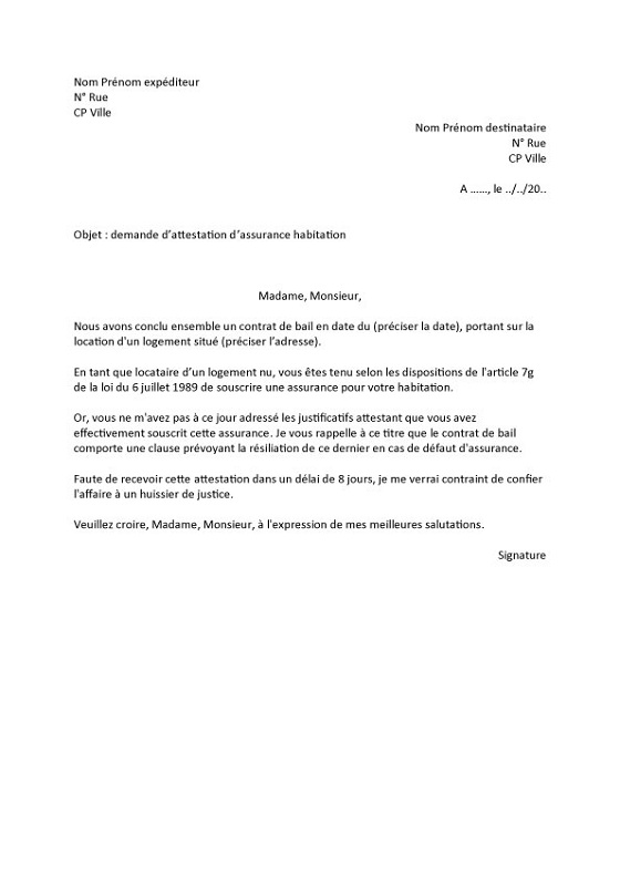courrier pour assurance