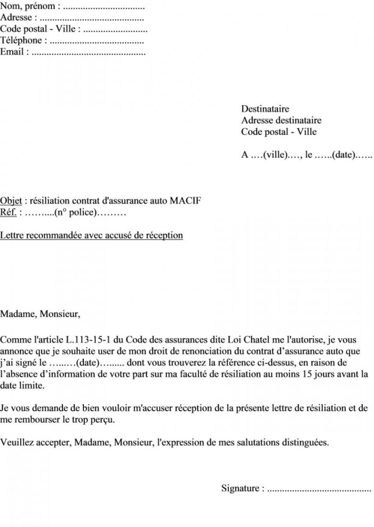 courrier pour assurance