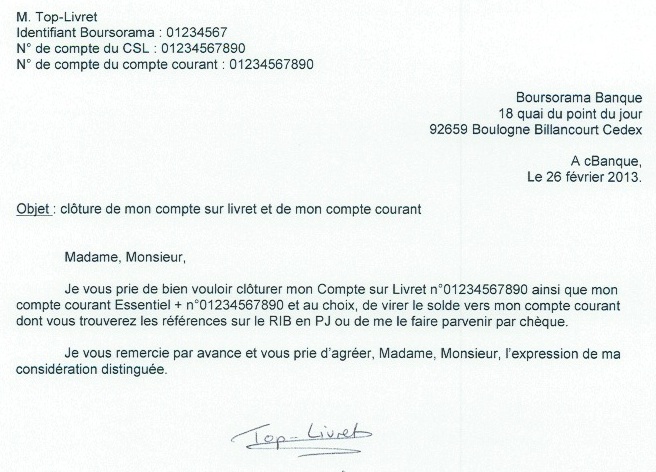 courrier pour cloturer un compte