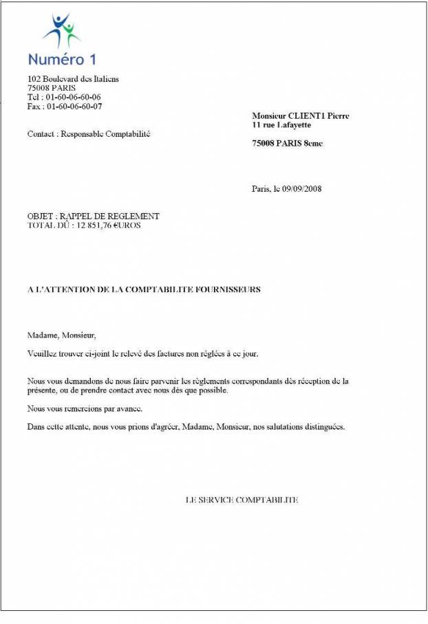 courrier pour facture impayee