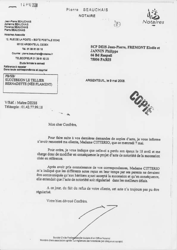 courrier pour notaire