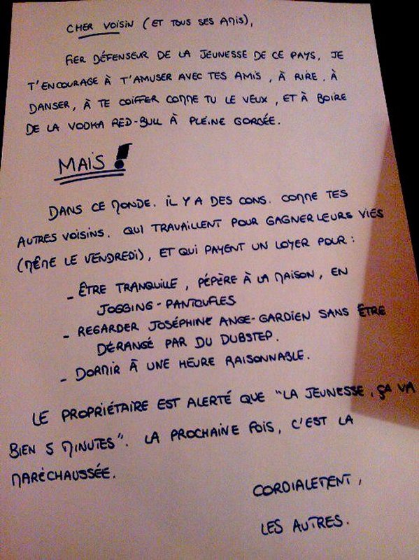 courrier pour nuisance voisinage