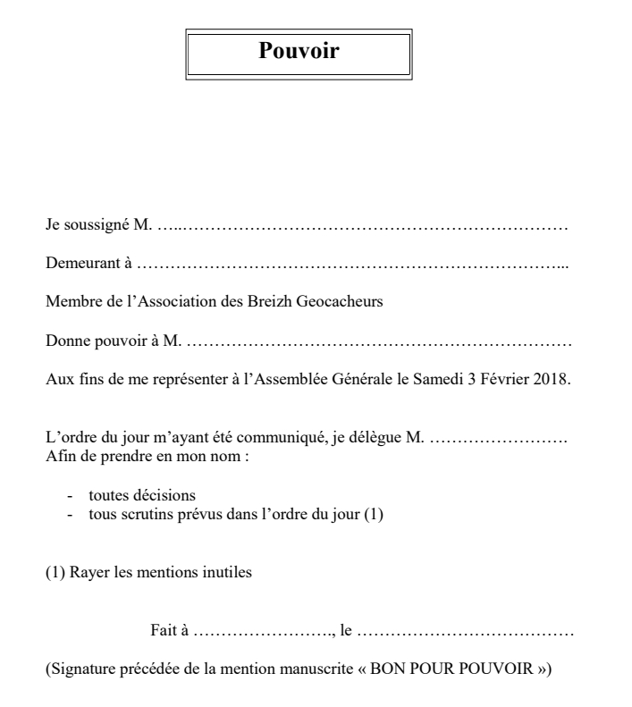 courrier pouvoir de representation