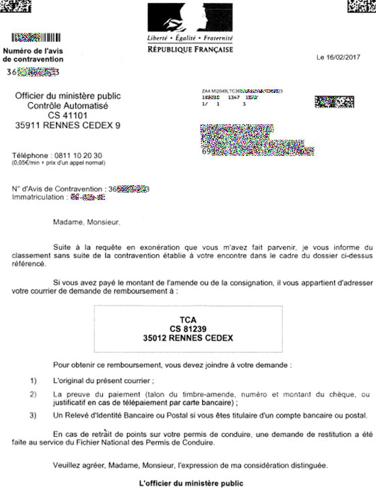 courrier reclamation amende