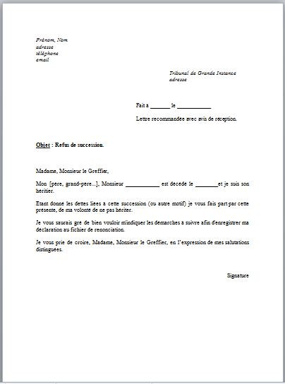 courrier refus candidature