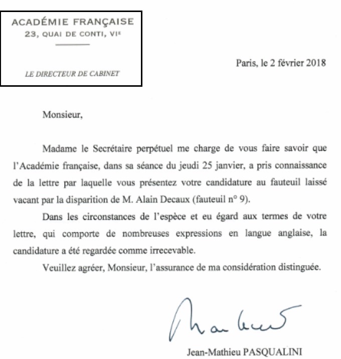 courrier refus candidature