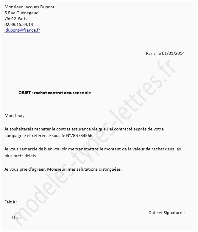 courrier resiliation assurance deces