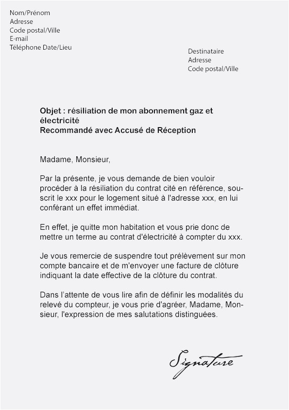 courrier resiliation assurance deces