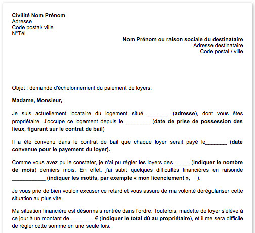 courrier retard de loyer