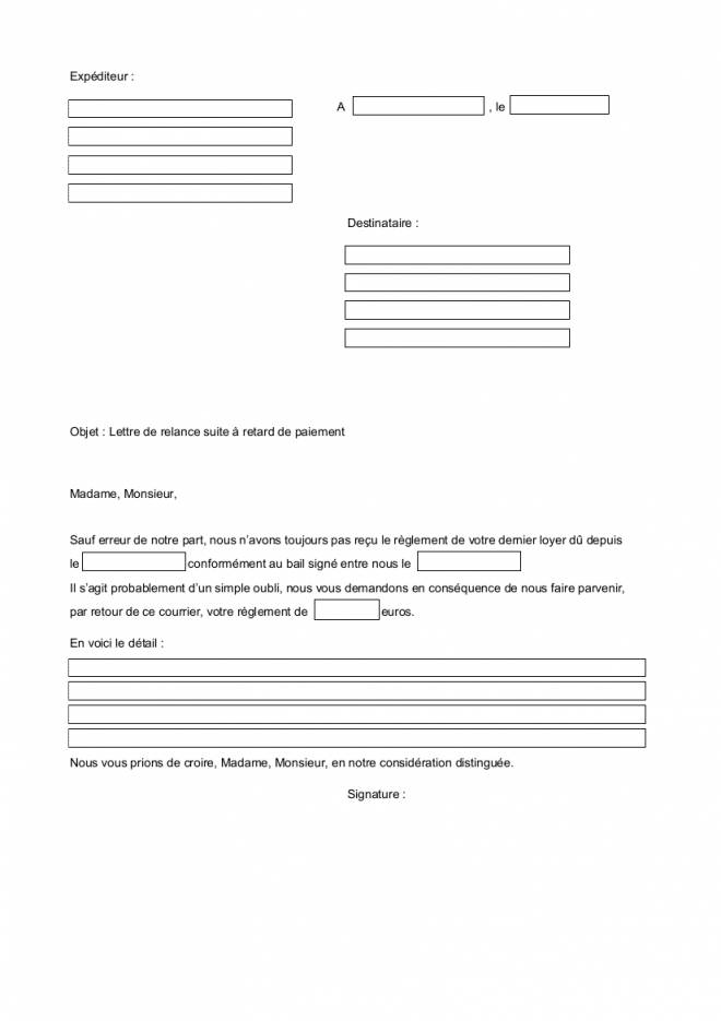 courrier retard de loyer