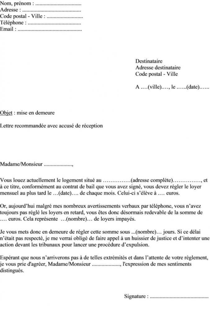courrier type avertissement