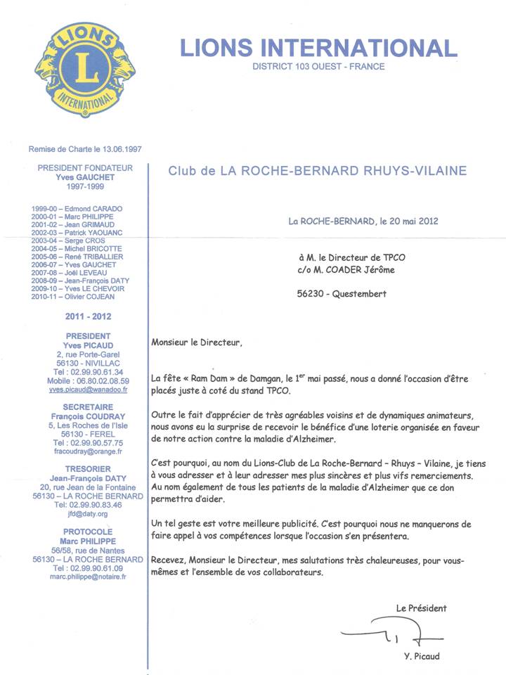 courrier type remerciement