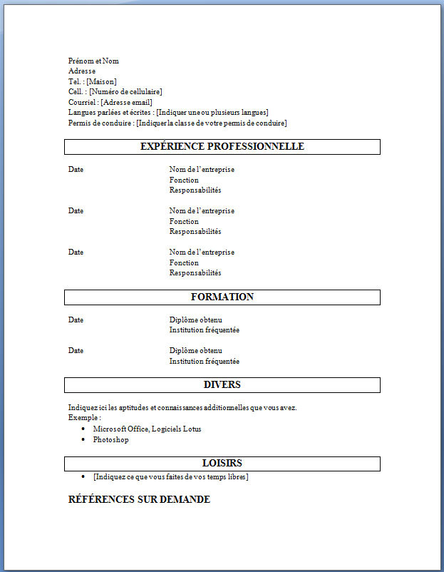 creer cv gratuit a imprimer