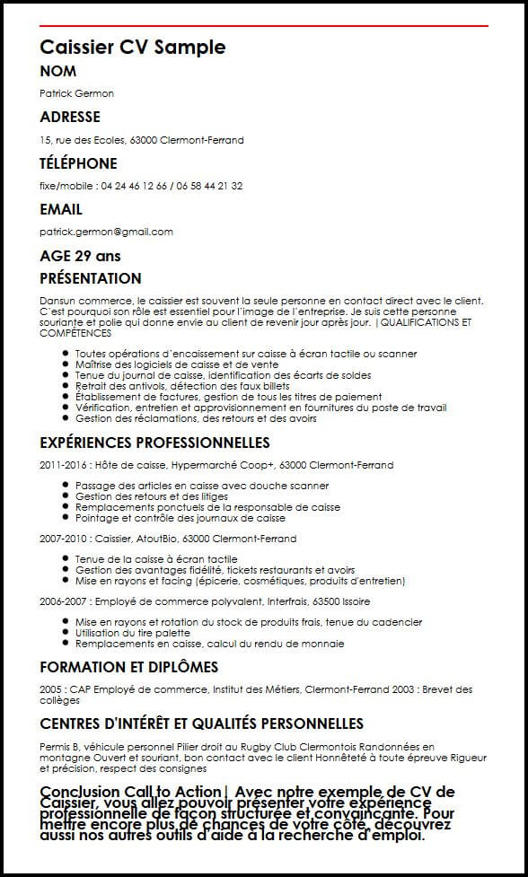 cv caissiere exemple gratuit