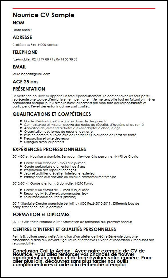 cv d'une nounou