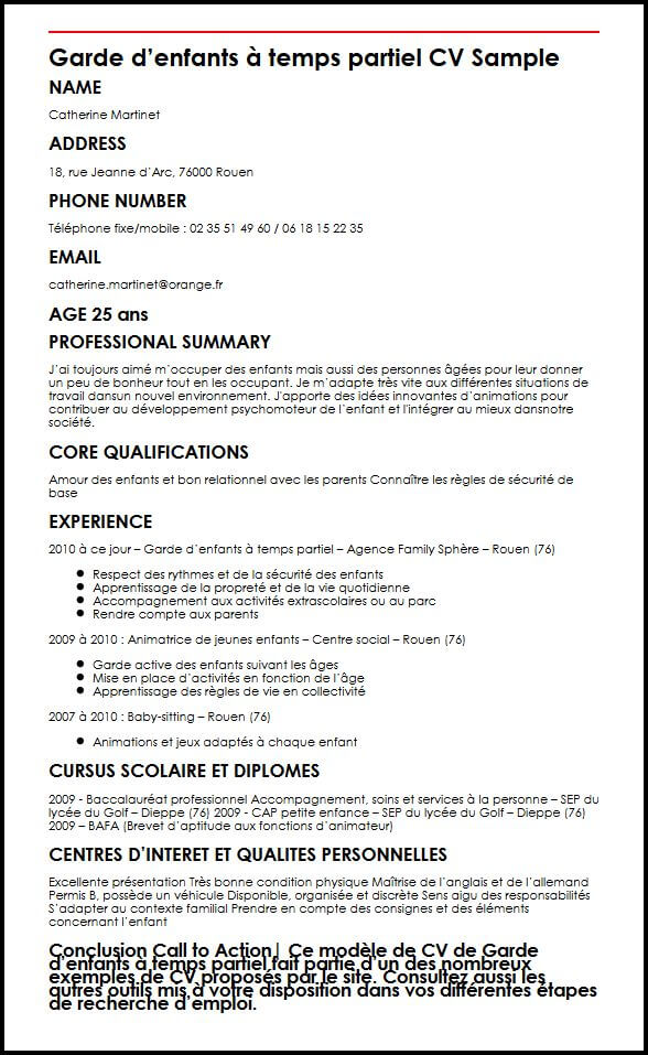 cv d'une nounou