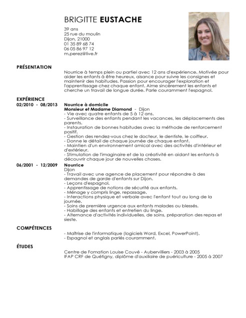 cv d'une nounou