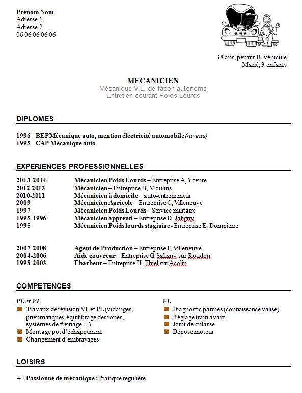 cv en francais demande de travail