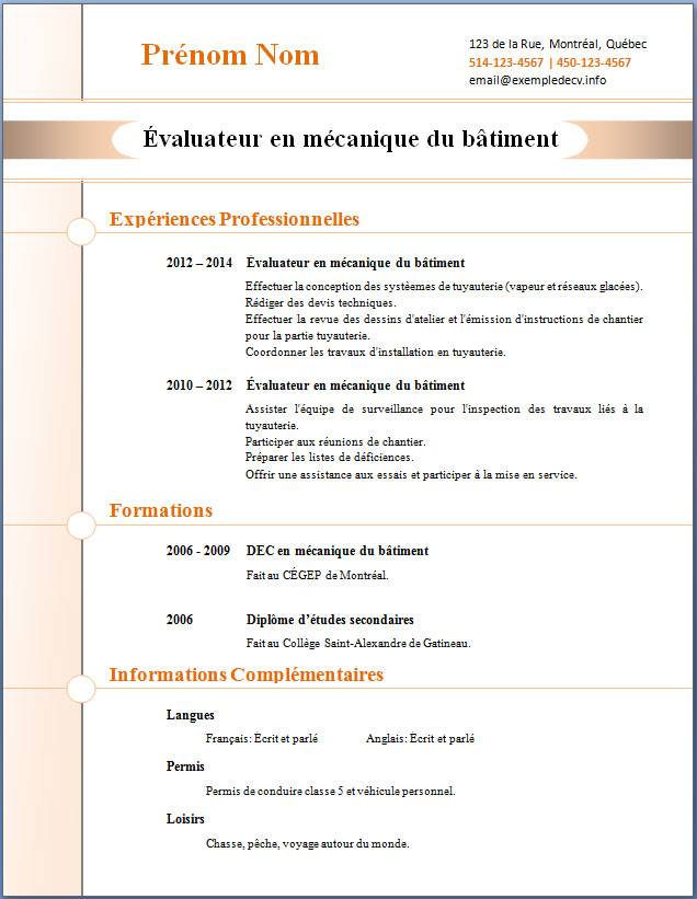 cv exemple word