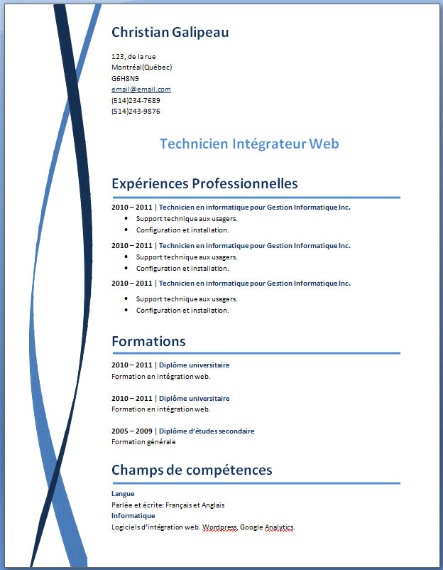 cv exemple word