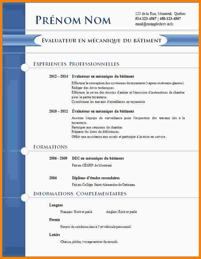 cv exemple word