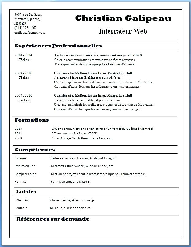 cv gratuit a imprimer