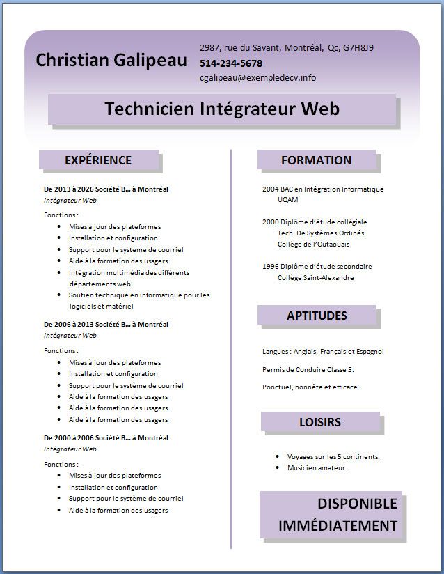 cv gratuit a imprimer