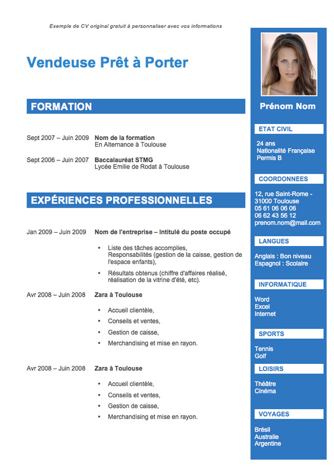 cv gratuit format word