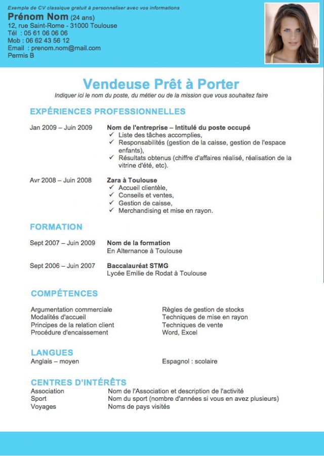 cv modele en francais gratuit