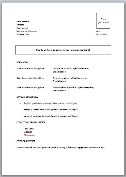 cv sans photo exemple